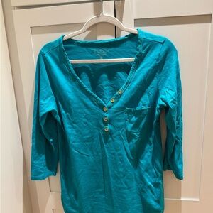 Lilly Pulitzer Turquoise Buttoned Long Sleeve Top